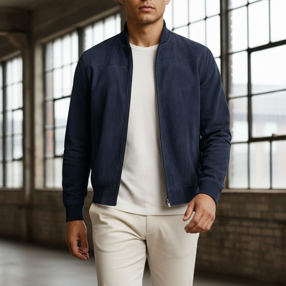 Castello Men's Classic Bomber Leather Jacket