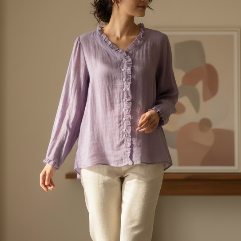 Women's Linen Neck V Blouse