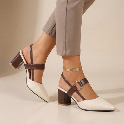 Women's Leather Slingback Pumps Buckled Strap Transparent Details