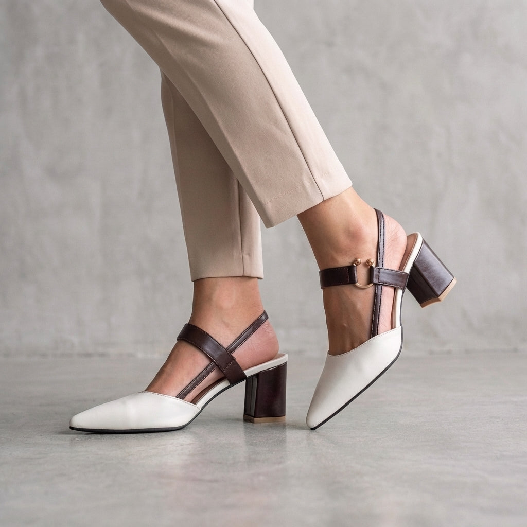 Women's Block Heel Pointed Toe Slingback Shoes