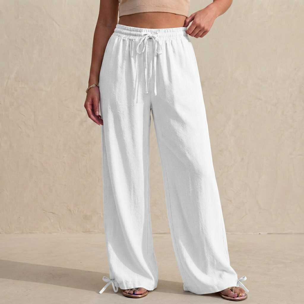 Women's Wide Leg Trousers Drawstring Ankle Tie