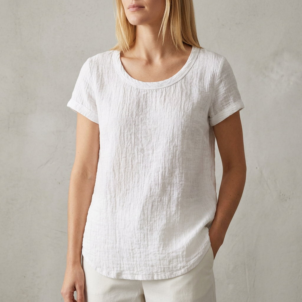 Relaxed Fit T-Shirt Cuffed Sleeves Rounded Hem - Vonnera