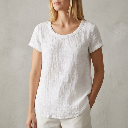 Relaxed Fit T-Shirt Cuffed Sleeves Rounded Hem - Vonnera