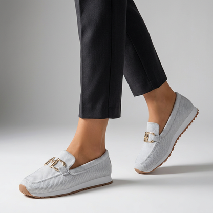 Women's Relaxed Knit Loafers Gold Tone Elevated Platform