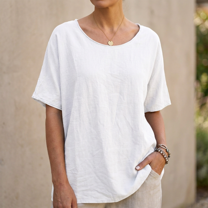 Relaxed Fit Scoop Neck T-Shirt Curved Hem