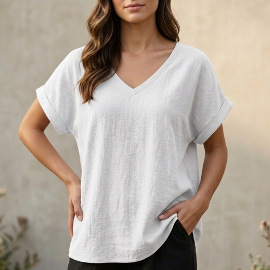 Women's V-Neck T-Shirt Relaxed Fit Asymmetrical Hem - Vonnera