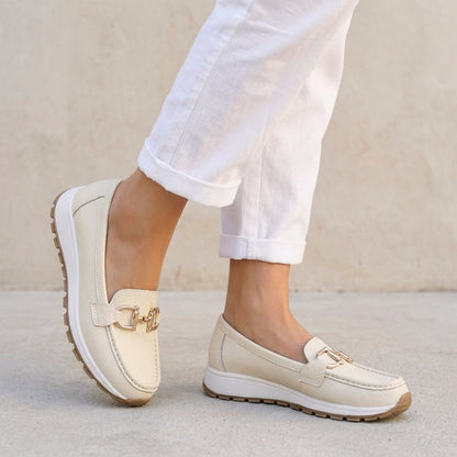 Slip-On Loafers Leather Platform Sole Brown