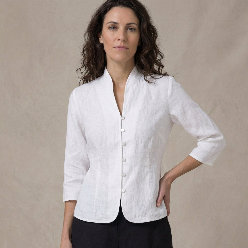 Women's Mandarin Collar Blouse Elegant Cotton - Vonnera
