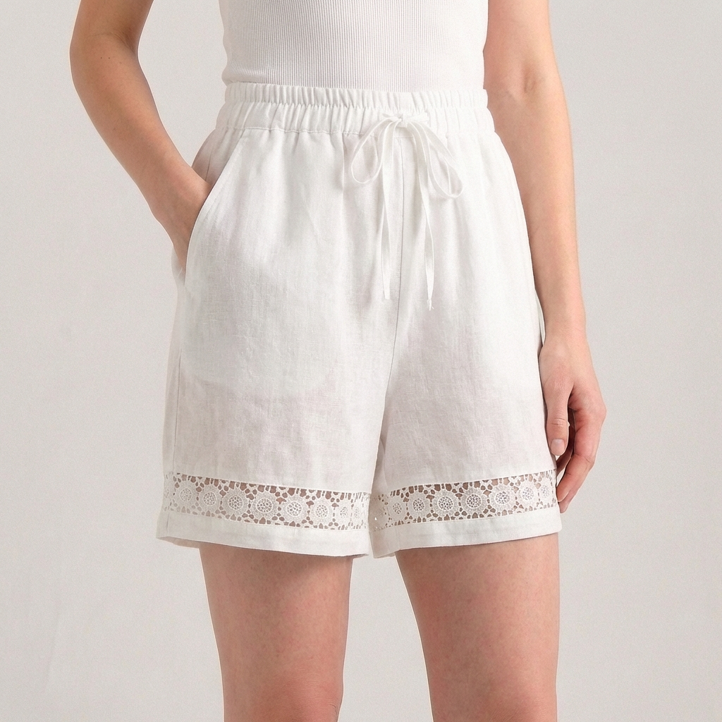 Women's Wide Leg Mini Shorts Lace Drawstring Waist - Vonnera