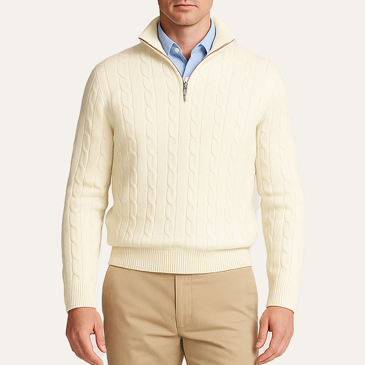 Men's Cable Knit Zipper Sweater