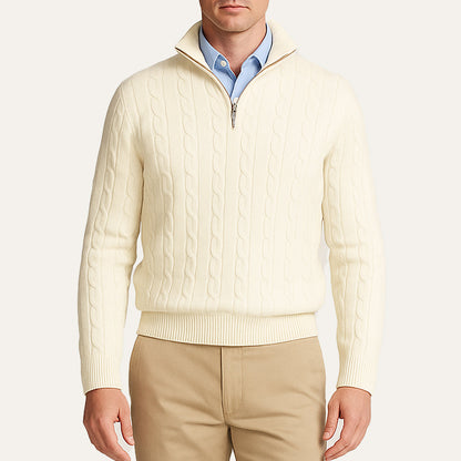 Men's Cable Knit Zipper Sweater