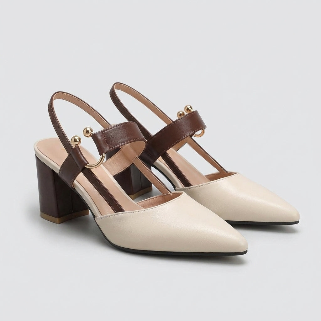 Women's Leather Slingback Pumps Buckled Strap Transparent Details