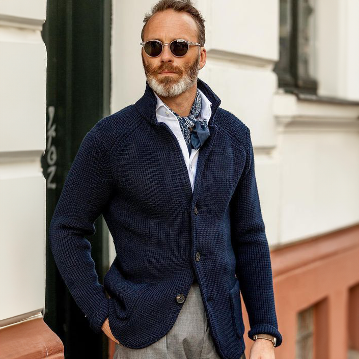 Men's Button Front Cardigan Stand Collar