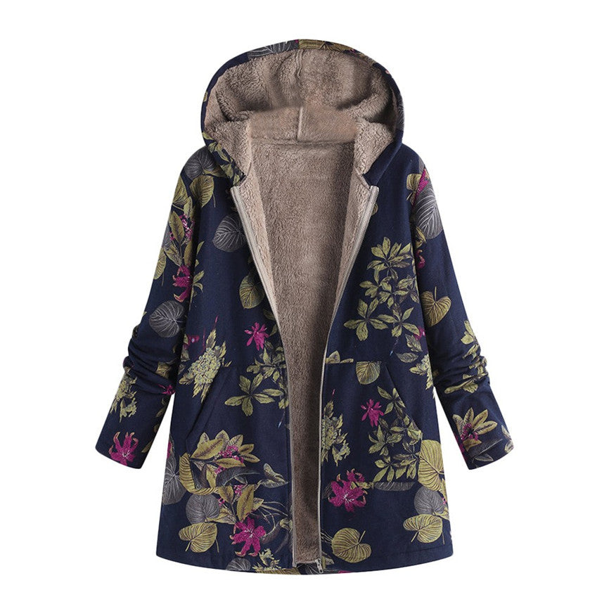 Womens Printed Jacket Cotton Front Pockets - Vonnera