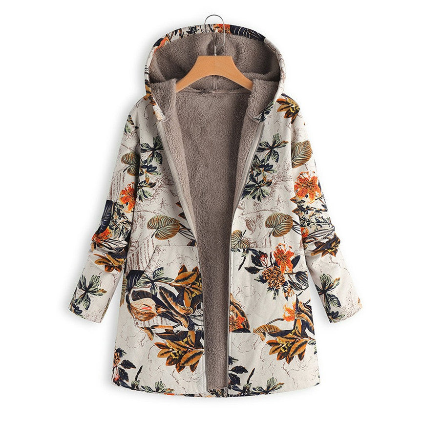 Womens Printed Jacket Cotton Front Pockets