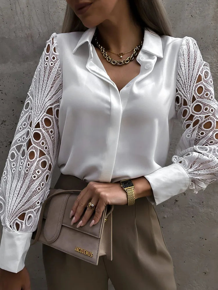 Women's Lace Blouse Mesh Detail