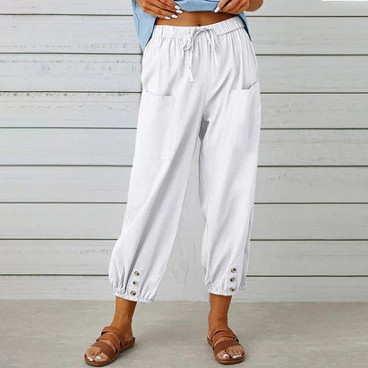 Women's Cropped Casual Pants Elastic Waist