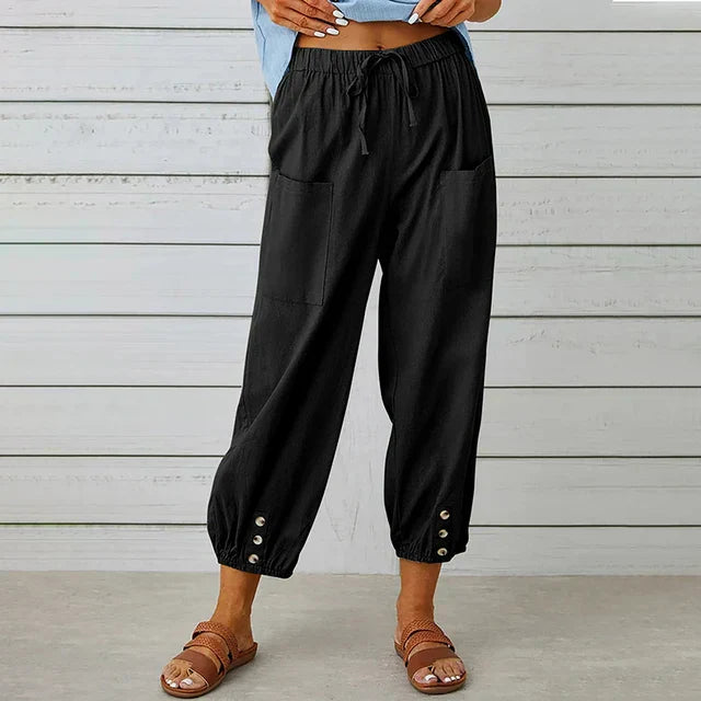 Women's Cropped Casual Pants Elastic Waist