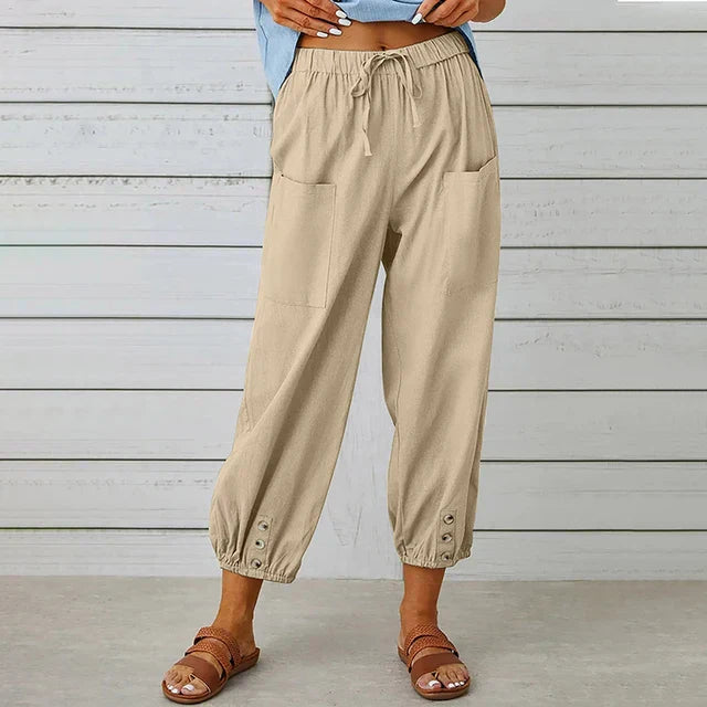 Women's Cropped Casual Pants Elastic Waist