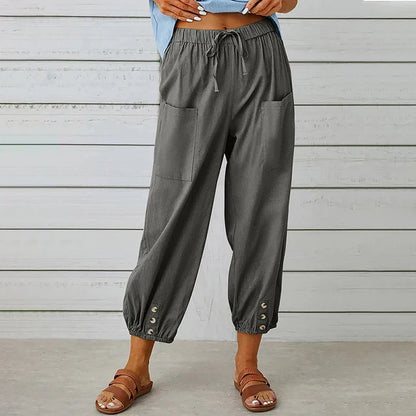 Women's Cropped Casual Pants Elastic Waist
