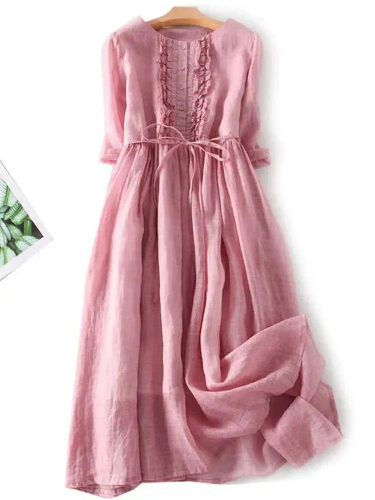 Women's Linen Summer Dress Lightweight Beige