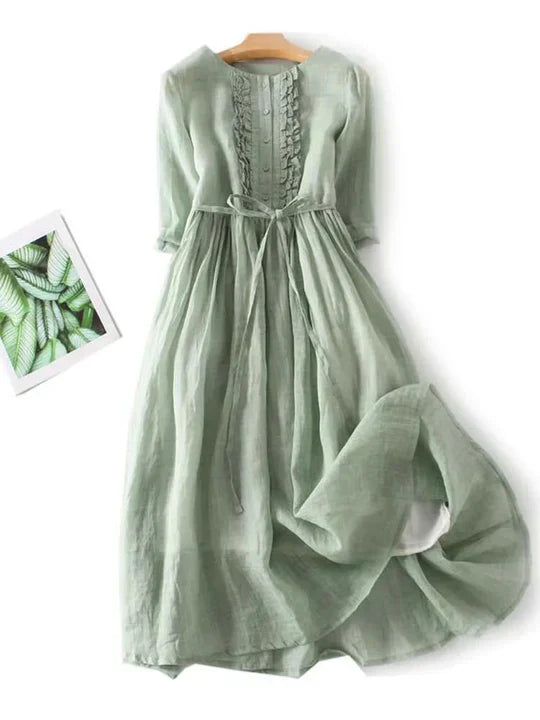 Women's Linen Summer Dress Lightweight Beige