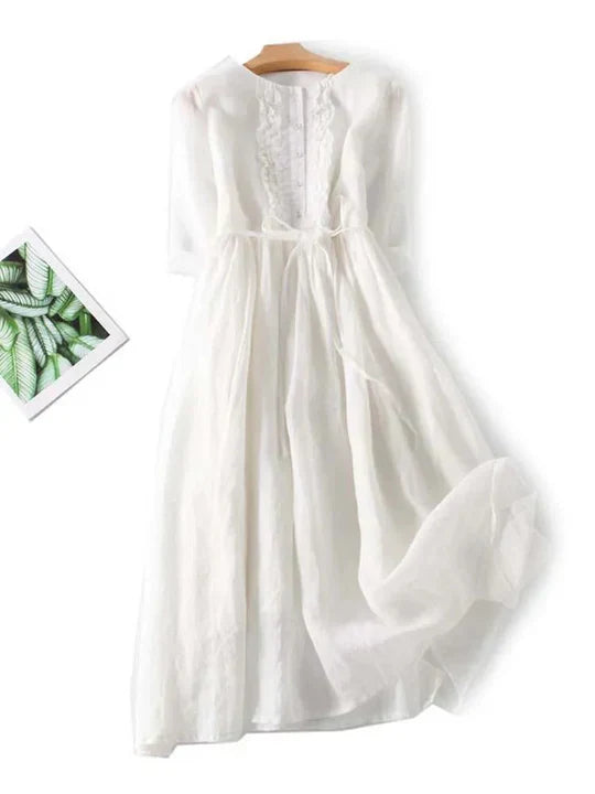 Women's Linen Summer Dress Lightweight Beige