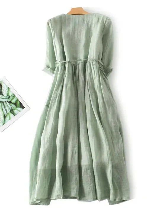 Women's Linen Dress Comfortable Beige