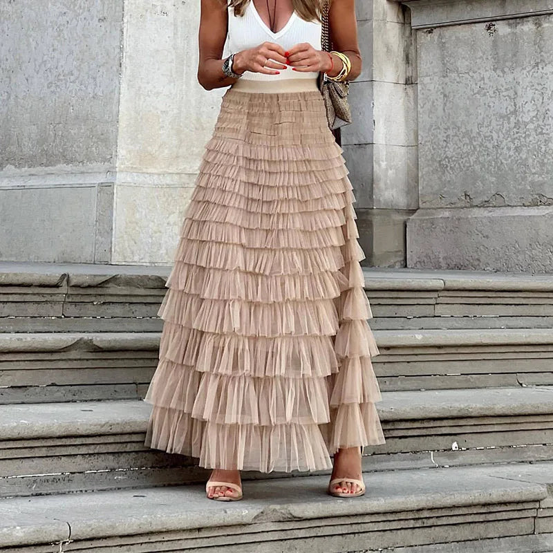 Women's Elegant Tulle Midi Skirt - Vonnera