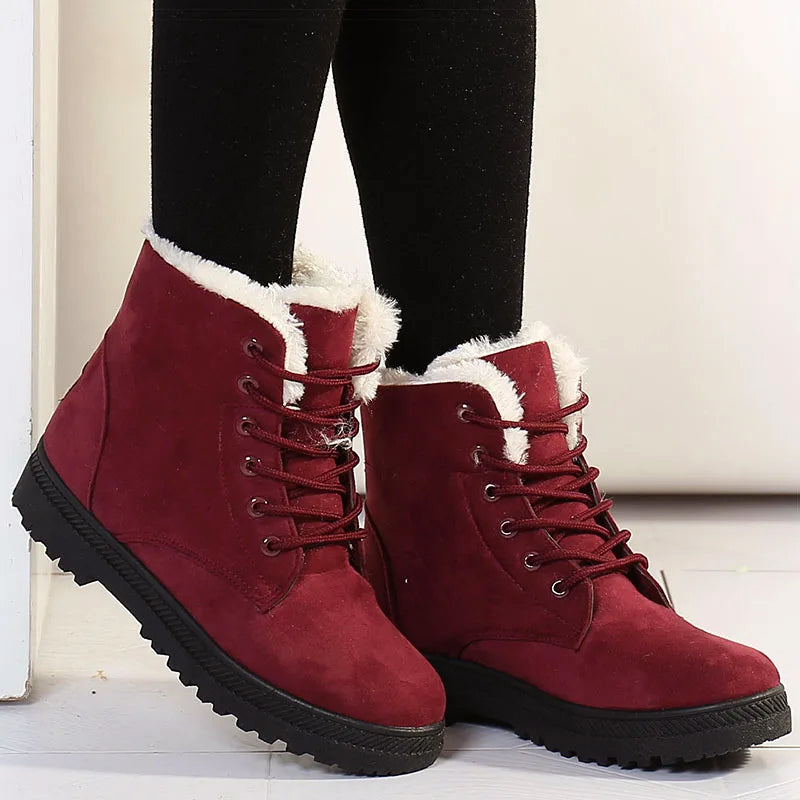 Women's Faux Fur Lined Ankle Boots Lace-Up Winter Black - Vonnera