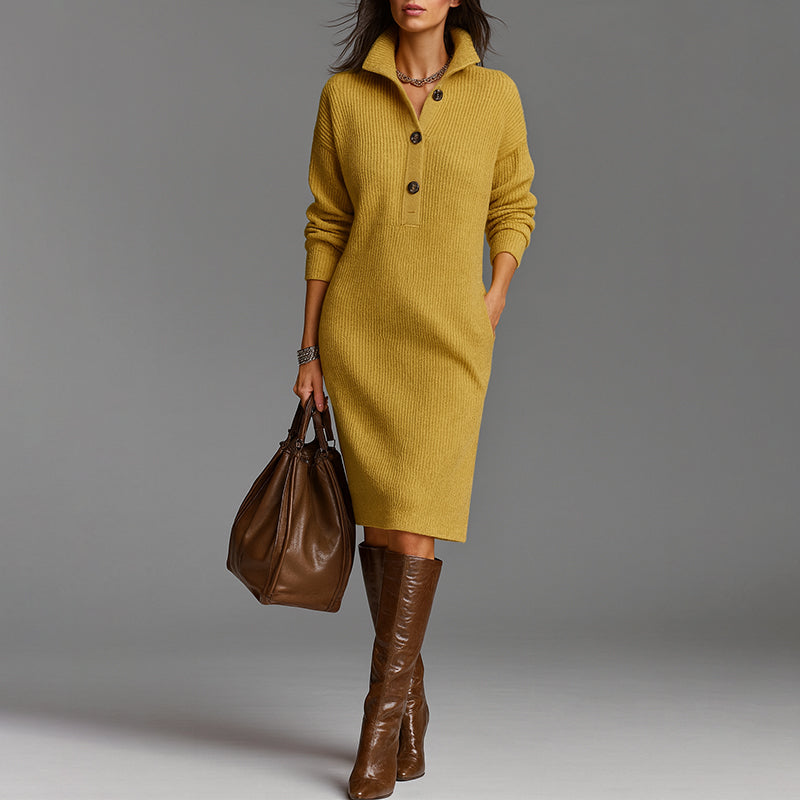 Women's Slim Fit Ribbed Sweater Dress Midi Length