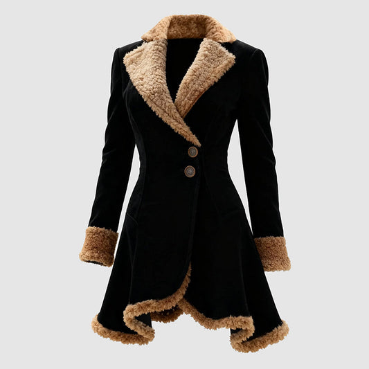 Women's Tailored Coat Fur Trim Button Front - Vonnera