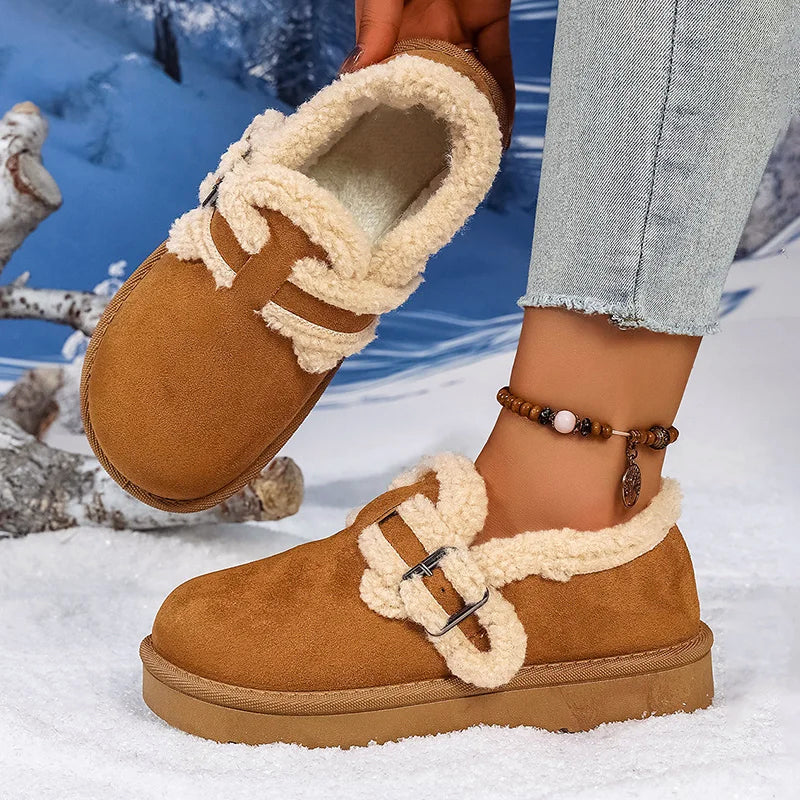 Women's Suede Slip-On Shoes Sherpa Lined Warm Beige - Vonnera