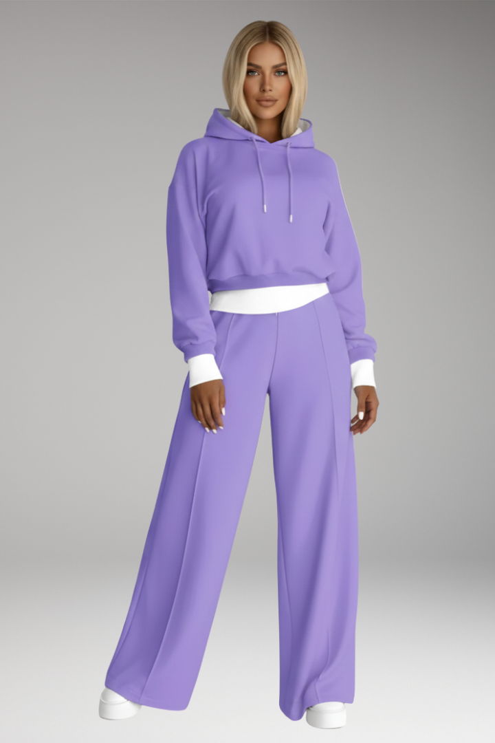 Women's Hooded Tracksuit Set Wide Leg Pants