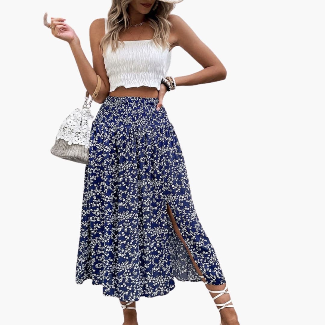 Women's A-Line Printed Skirt with Side Split - Vonnera