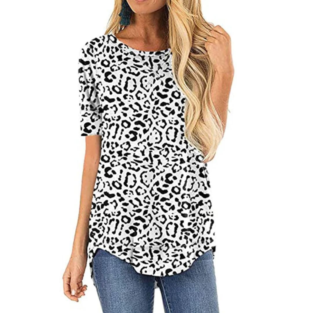 Women's Leopard Print Short Sleeve Crew Neck T-Shirt - Vonnera
