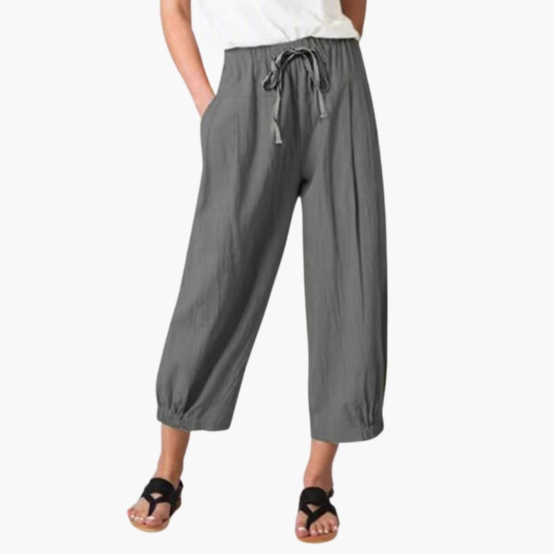 Women's Elastic Waist Ankle Pants with Drawstring - Vonnera