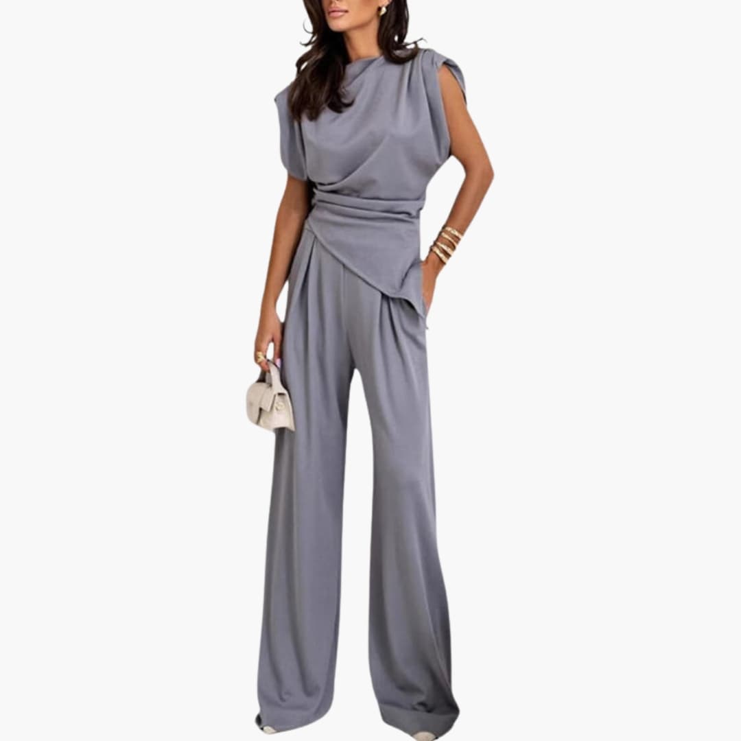 Women's Asymmetric Two Piece Pantsuit Wide Leg Pants - Vonnera