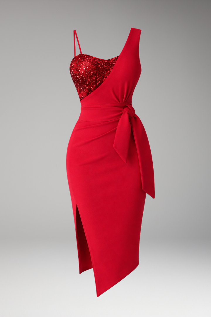 Women's Asymmetrical Sequin Dress Figure-Hugging Fit - Vonnera