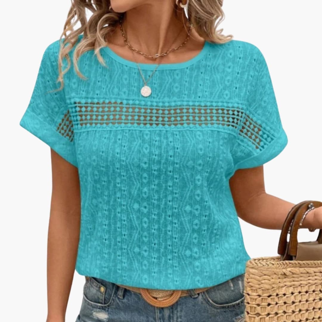 Women Batwing Sleeve T-Shirt Lace Trim - Vonnera