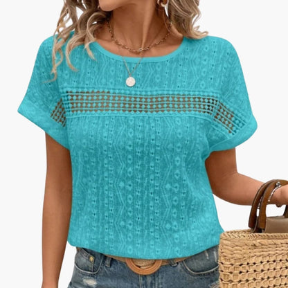 Women Batwing Sleeve T-Shirt Lace Trim - Vonnera