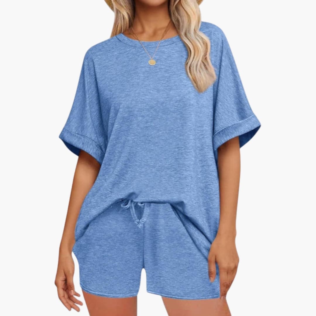 Women's Two-Piece Set Batwing and Drawstring Shorts