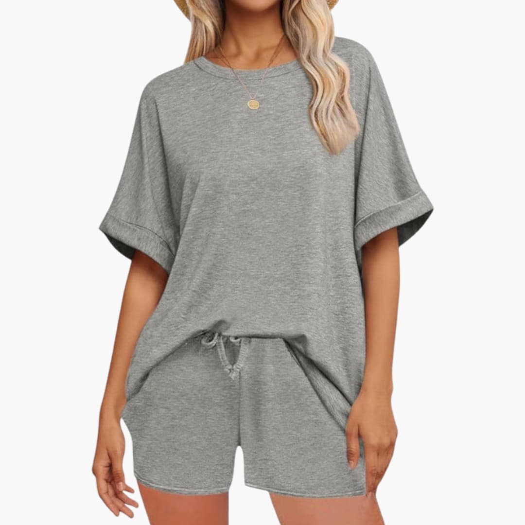 Women's Two-Piece Set Batwing and Drawstring Shorts