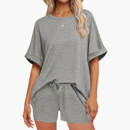Women's Two-Piece Set Batwing and Drawstring Shorts