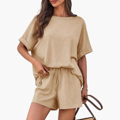Women's Two-Piece Set Batwing and Drawstring Shorts