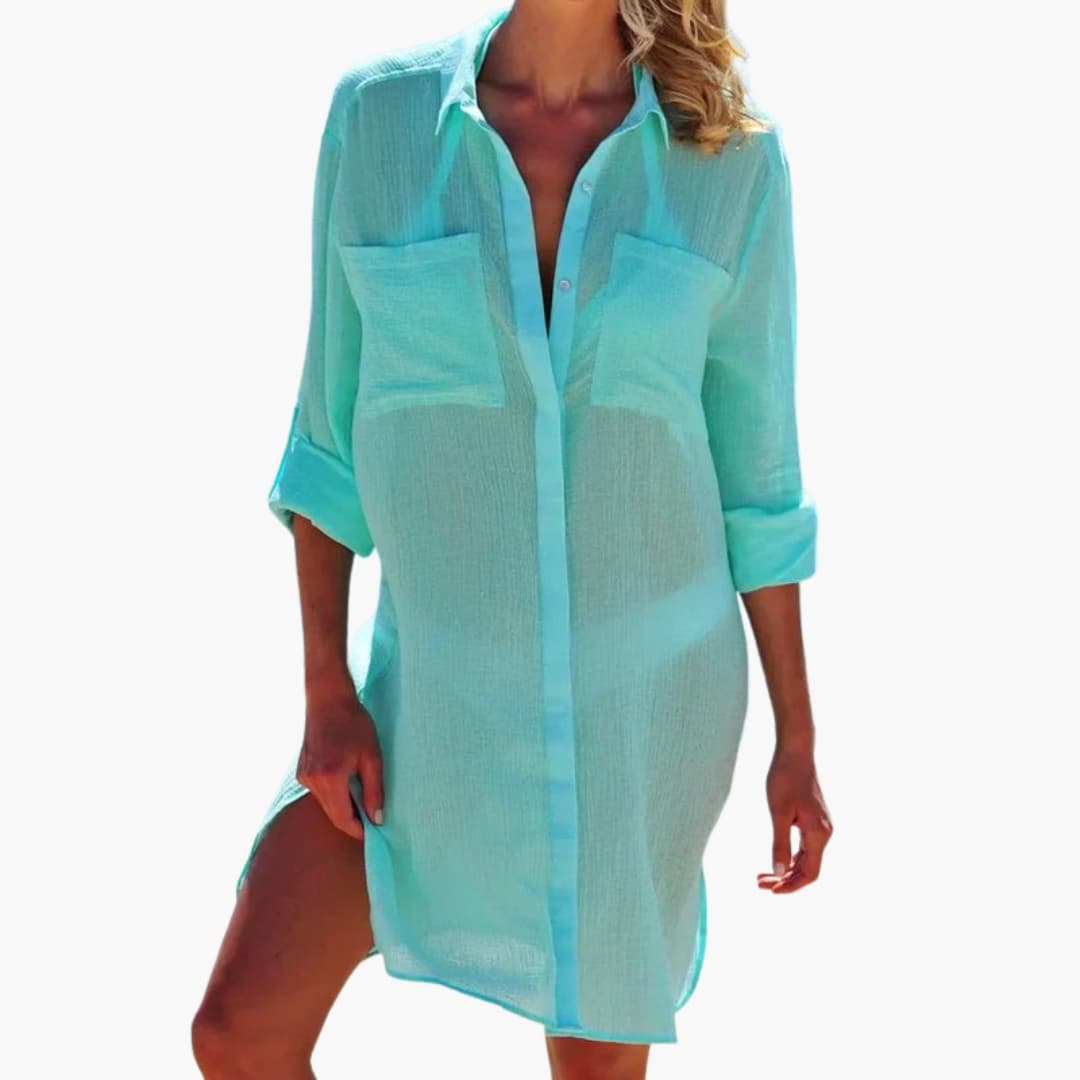 Women's Beach Cover Up Collar Button Front - Vonnera