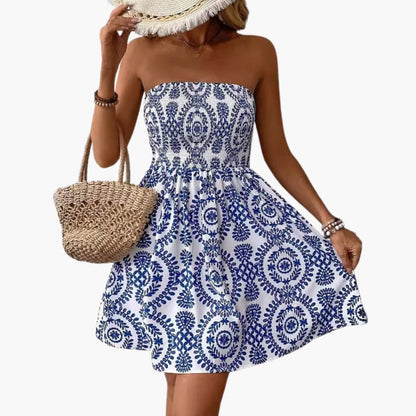 Women's Beach Dress Elastic Flared Hem - Vonnera