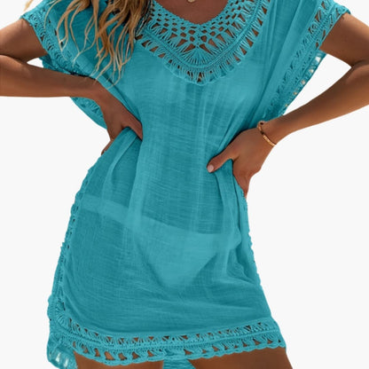 Women's V Neck Crochet Beach Dress - Vonnera