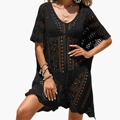 Women's Crochet V Neck Beach Dress