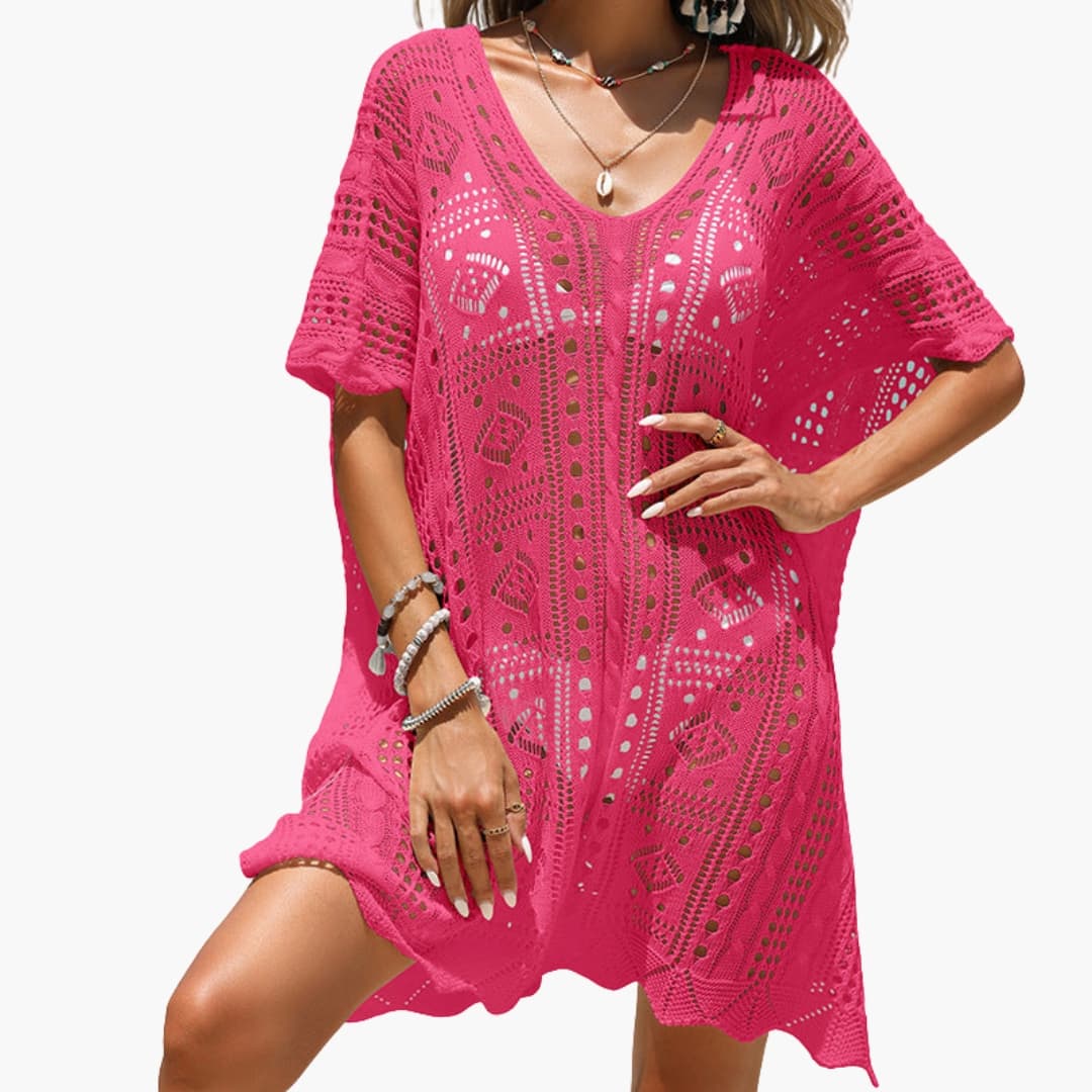 Women's Crochet V Neck Beach Dress